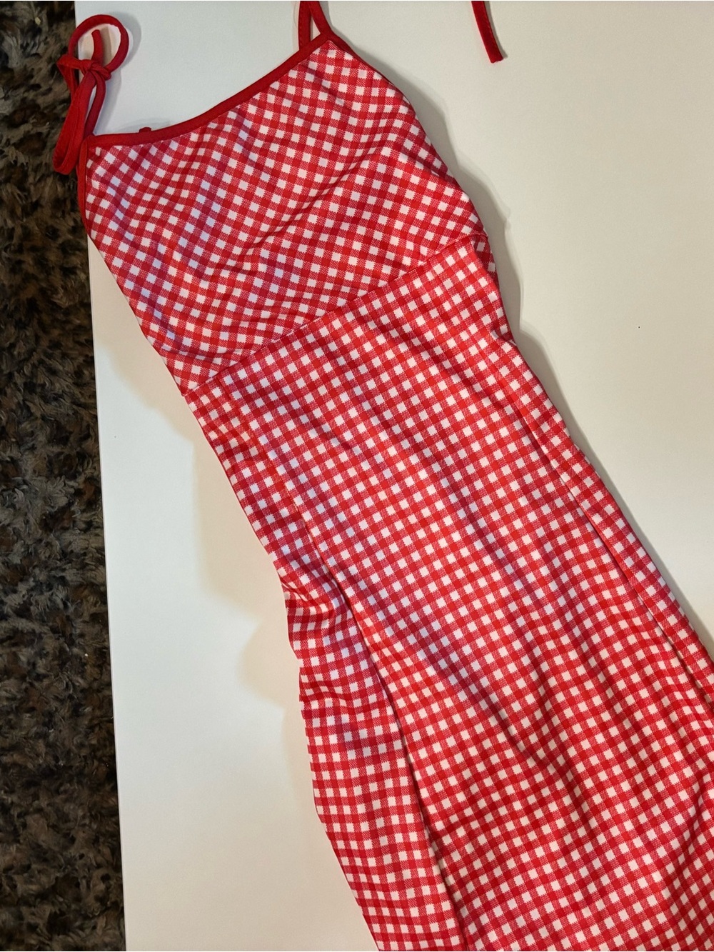 Red Gingham Tie-Strap Women's Dress